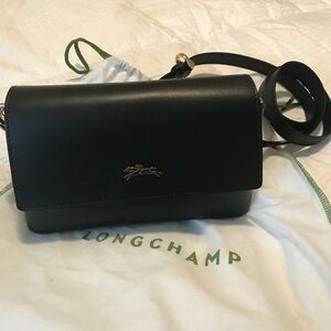 Longchamp Black Leather Crossbody Bag